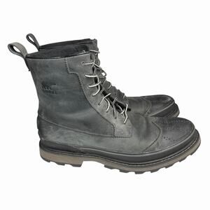 Sorel Men's Sz 8 Madson Gray Distressed Leather Wingtip Boots Lace Up Lug Sole